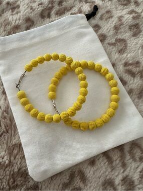 Yellow Wrapped Bead Hoop Earrings